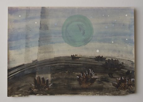 Moonfield 2008  inkt en aquarel op antiek papier 20 x 28 cm