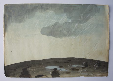 Regen 2008 aquarel op antiek muziekpapier 24 x 35 cm