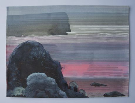 Rotsen in Zee 2008 inkt en aquarel op aquarelpapier 24 x 32,5 cm