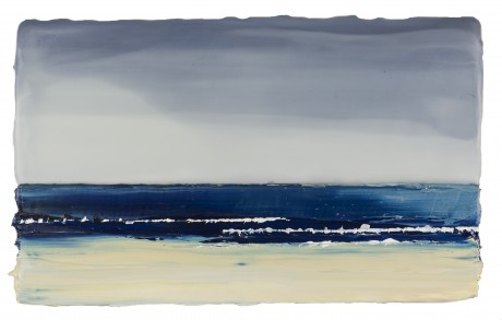 Zee bij bewolkt Weer 2013 17 x 27,5 cm  encaustiek en olieverf op zeehout